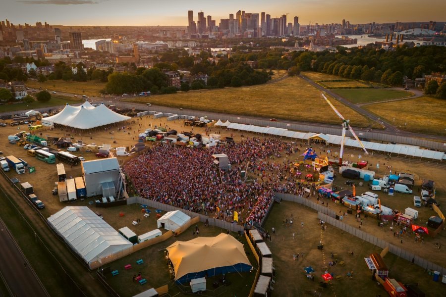Aerial view across a live event site